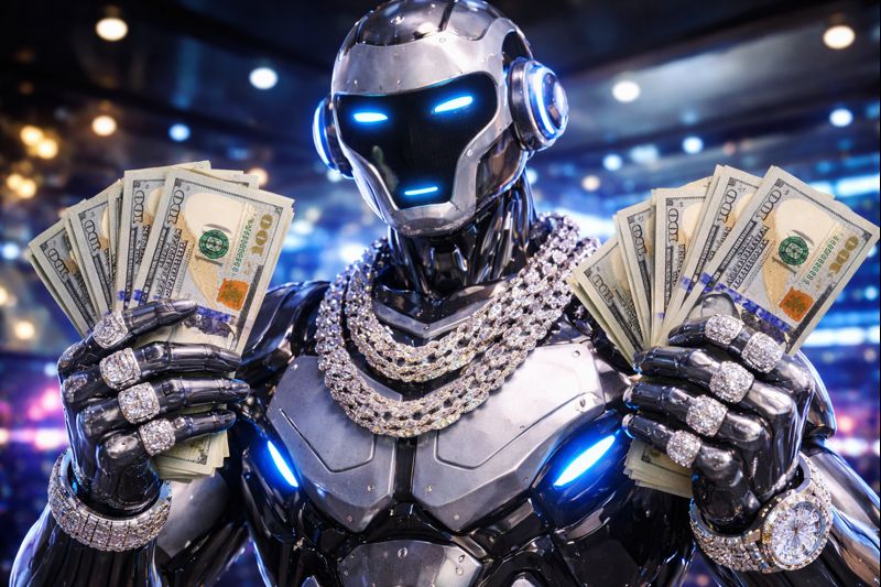 dollar bills in hands of a bot
